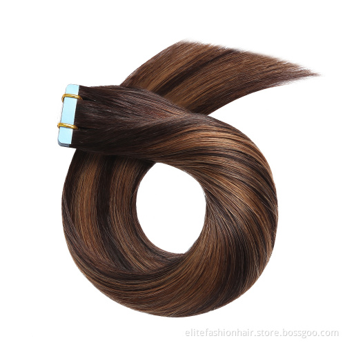 Wholesale high quality double drawn Velvet Cuticle Remy Hair for woman Silky straight tape weft hair Tape in Hair extension